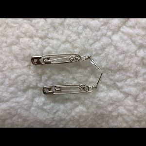 Handmade layered safety pin dangle earrings sterling silver metal hypoallergenic
